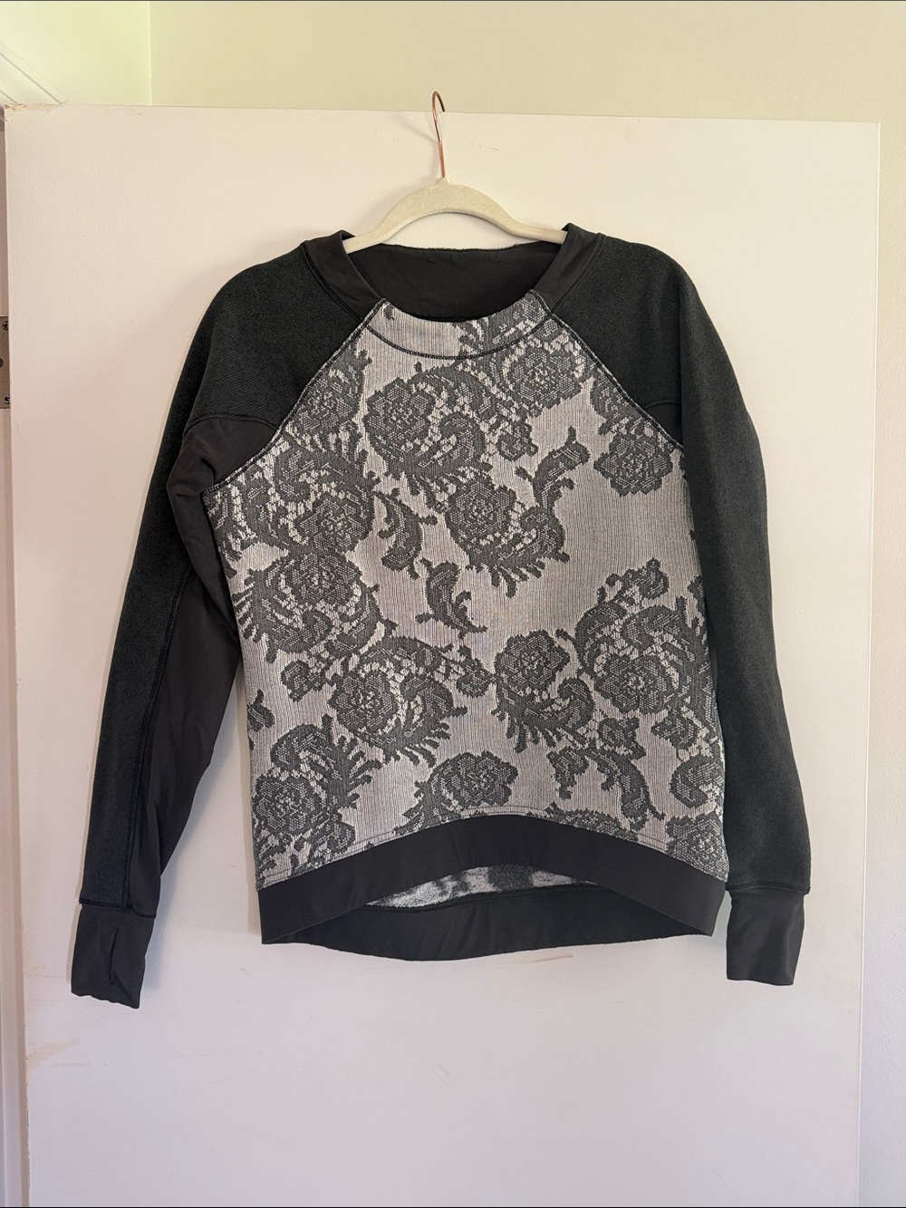 Floral Lace-Overlay Pullover Sweatshirt - Black & Gray